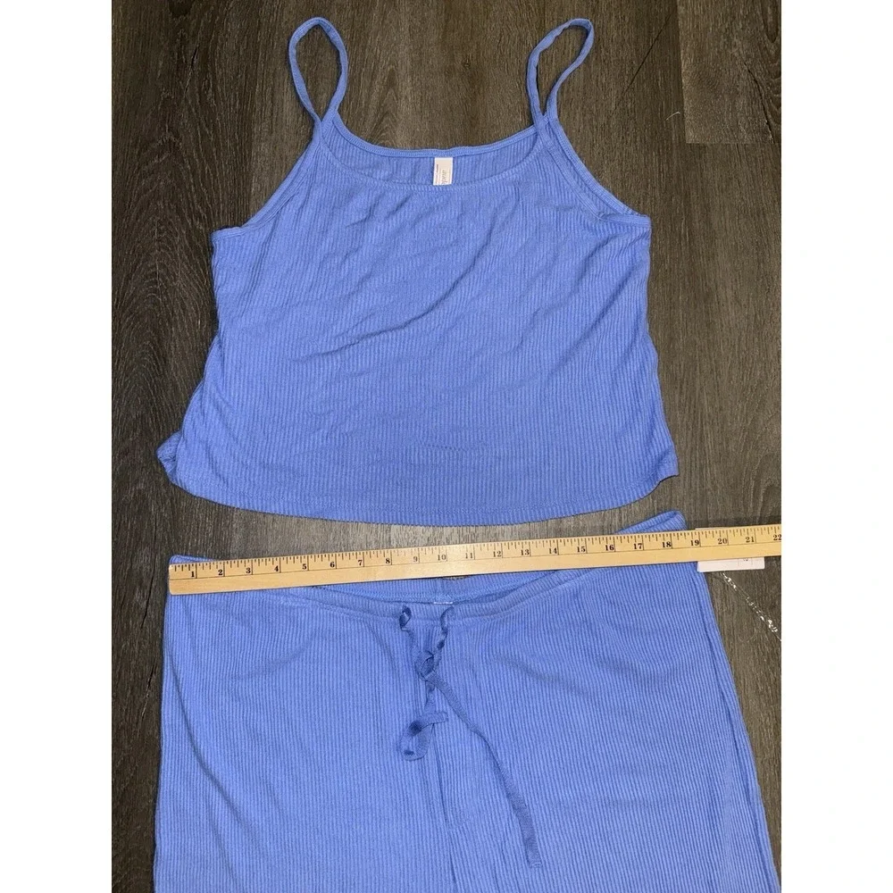 auden cozy ribbed blue pajama set tank & drawstring wide leg pants Sz Xxl